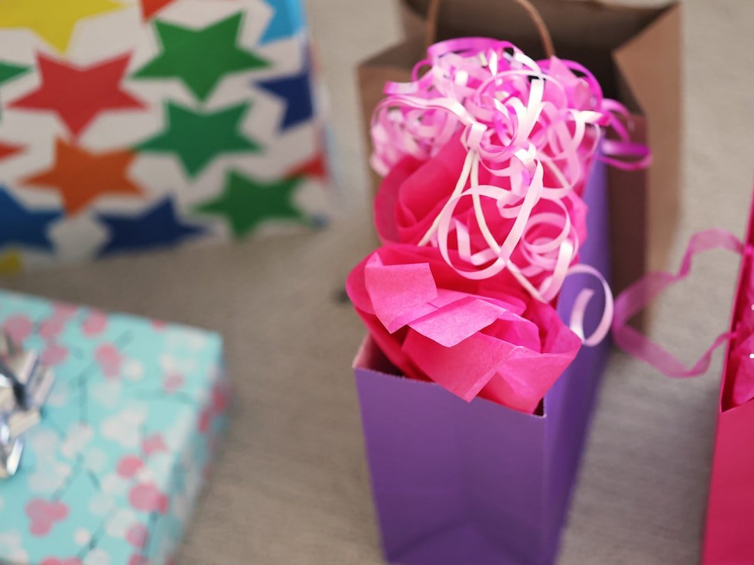 a pink and white box